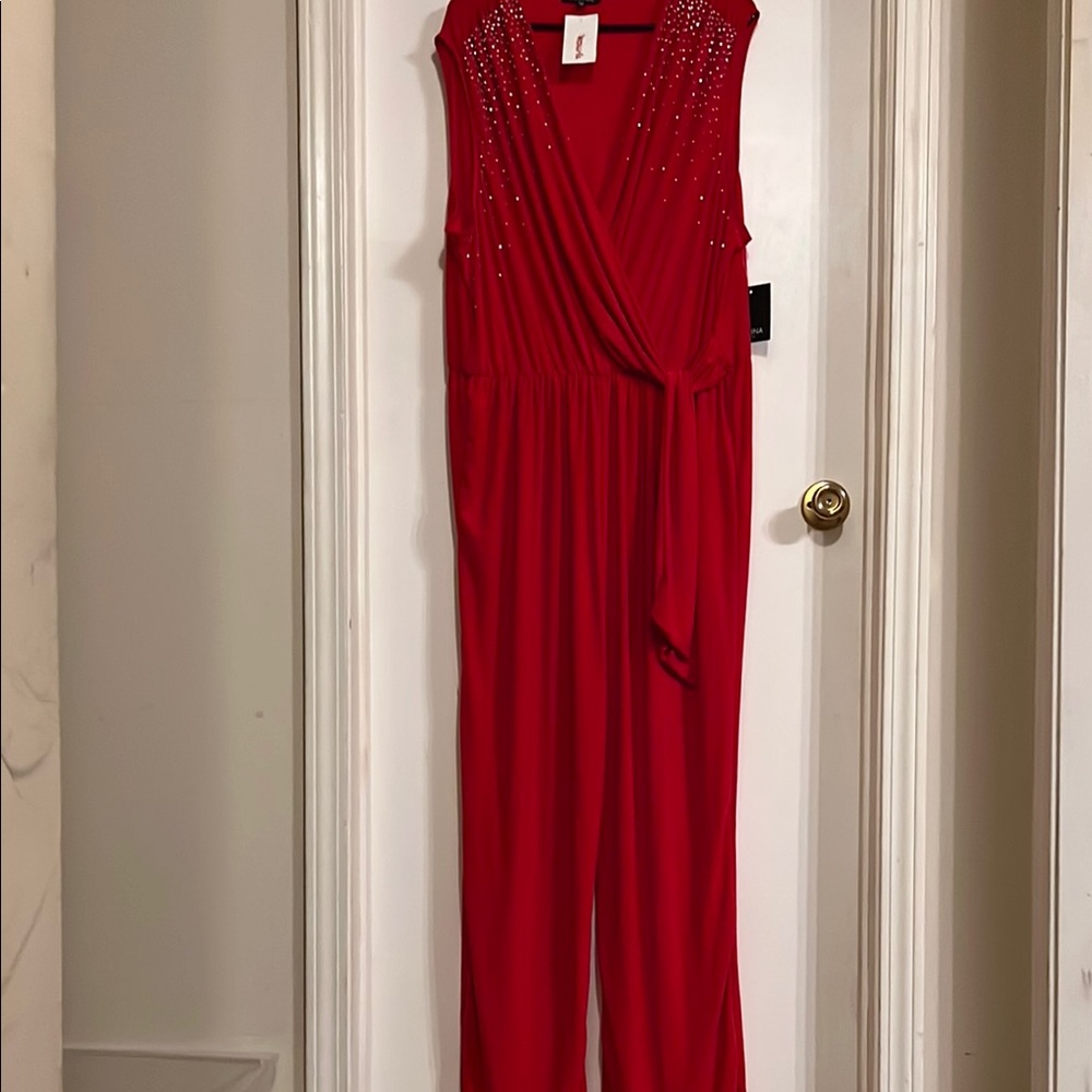 Vibrant Red Wrap Jumpsuit with Flowing Silhouette